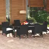 vidaXL Mobilier à dîner de jardin et coussins 7pcs Résine tressée Noir