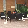 vidaXL Mobilier à dîner de jardin et coussins 7pcs Résine tressée Noir