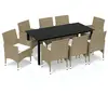 vidaXL Meubles à dîner de jardin et coussins 9 pcs Poly rotin Beige