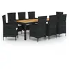 vidaXL Mobilier à dîner de jardin 9pcs et coussins résine tressée noir