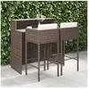 vidaXL Meubles de bar de jardin 3pcs et coussins Résine tressée Marron