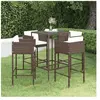 vidaXL Ensemble bar de jardin 5 pcs et coussins Résine tressée Marron