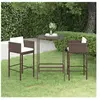 vidaXL Meubles de bar de jardin 3pcs et coussins Résine tressée Marron