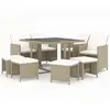 vidaXL Meubles à dîner de jardin et coussins 9 pcs Poly rotin Beige