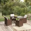 vidaXL Meubles à dîner de jardin et coussins 5 pcs Poly rotin Marron