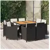vidaXL Mobilier à dîner de jardin et coussins 9pcs Résine tressée Noir