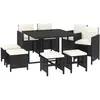 vidaXL Mobilier à dîner de jardin et coussins 9pcs Résine tressée Noir
