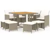 vidaXL Meubles à dîner de jardin et coussins 9 pcs Poly rotin Beige