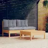 vidaXL Salon de jardin 3 pcs avec coussins gris bois de pin