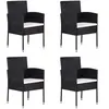 vidaXL Chaises de jardin coussins blanc crème 4pcs noir résine tressée