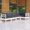 vidaXL Salon de jardin 5 pcs avec coussins blanc bois de pin