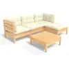 vidaXL Salon de jardin 5 pcs avec coussins crème Bois de pin