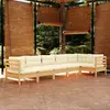 vidaXL Salon de jardin 6 pcs avec coussins crème Bois de pin
