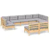 vidaXL Salon de jardin 9 pcs avec coussins gris Bois de pin solide