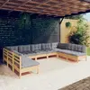 vidaXL Salon de jardin 9 pcs avec coussins gris bois de pin solide