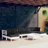 vidaXL Salon de jardin 8 pcs avec coussins blanc bois de pin