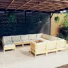 vidaXL Salon de jardin 11 pcs avec coussins crème bois de pin