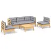 vidaXL Salon de jardin 6 pcs avec coussins gris Bois de pin massif
