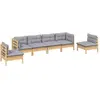 vidaXL Salon de jardin 6 pcs avec coussins gris bois de pin massif