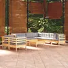 vidaXL Salon de jardin 10 pcs avec coussins gris Bois de pin massif