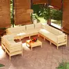 vidaXL Salon de jardin 10 pcs avec coussins crème Bois de pin solide