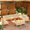 vidaXL Salon de jardin 13 pcs avec coussins crème Bois de pin solide