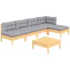 vidaXL Salon de jardin 6 pcs avec coussins gris bois de pin