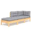 vidaXL Salon de jardin 3 pcs avec coussins gris Bois de pin massif