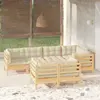 vidaXL Salon de jardin 7 pcs avec coussins crème Bois de pin massif