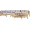 vidaXL Salon de jardin 9 pcs avec coussins gris Bois de pin massif
