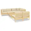 vidaXL Salon de jardin 8 pcs avec coussins crème Bois de pin massif