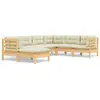 vidaXL Salon de jardin 7 pcs avec coussins crème Bois de pin solide