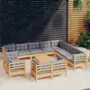 vidaXL Salon de jardin 13 pcs avec coussins gris Bois de pin solide