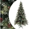 vidaXL Sapin de Noël pré-éclairé pommes de pin vert blanc 225cm PVC PE