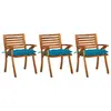 vidaXL Chaises à manger de jardin avec coussins lot de 3 Acacia massif