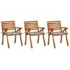 vidaXL Chaises à dîner de jardin avec coussins 3 pcs Acacia massif