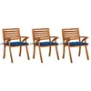 vidaXL Chaises à dîner de jardin avec coussins 3 pcs Acacia massif