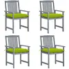 vidaXL Chaises de jardin avec coussins 4 pcs Gris Bois d'acacia massif