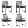 vidaXL Chaises de jardin et coussins lot de 4 Gris Bois acacia massif