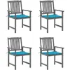 vidaXL Chaises de jardin avec coussins 4 pcs Gris Bois d'acacia massif