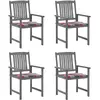 vidaXL Chaises de jardin avec coussins 4 pcs Gris Bois d'acacia massif