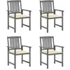 vidaXL Chaises de jardin avec coussins 4 pcs Gris Bois d'acacia massif