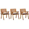 vidaXL Chaises à dîner de jardin avec coussins 3 pcs Acacia massif