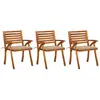 vidaXL Chaises à dîner de jardin avec coussins 3 pcs Acacia massif