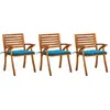 vidaXL Chaises à dîner de jardin avec coussins 3 pcs Acacia massif