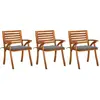 vidaXL Chaises à dîner de jardin avec coussins 3 pcs Acacia massif