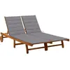 vidaXL Chaise longue de jardin 2 places avec coussins Acacia solide