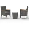 vidaXL Ensemble de bistro 3 pcs Résine tressée et verre trempé Gris