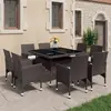 vidaXL Ensemble à dîner de jardin 9 pcs Résine tressée et verre Marron