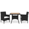 vidaXL Ensemble à dîner de jardin 3 pcs Noir Résine tressée et acacia